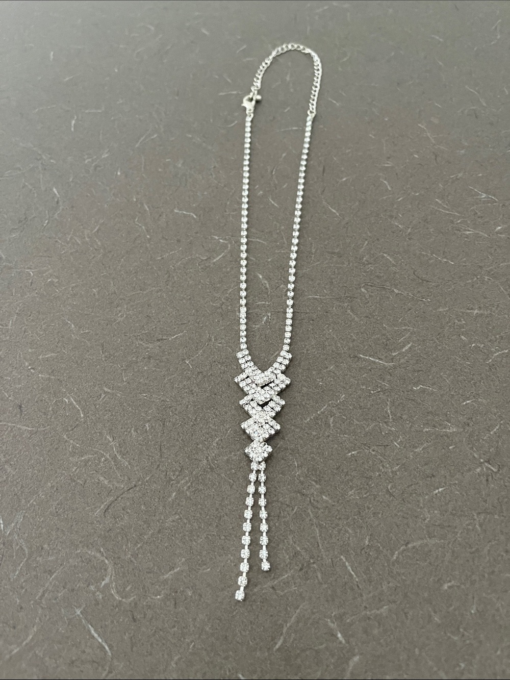 Elegant Silver-Tone Crystal Drop Necklace - Silver